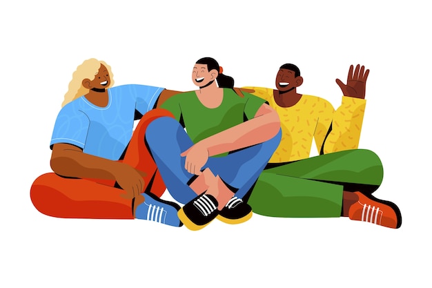 A group of teammates sitting together, relaxed and talking