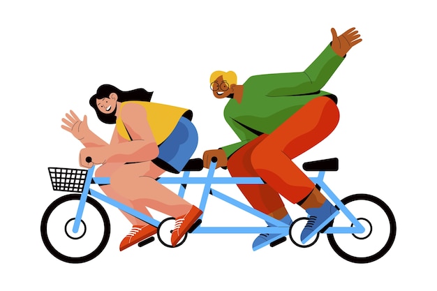 Two teammates riding a tandem bike together